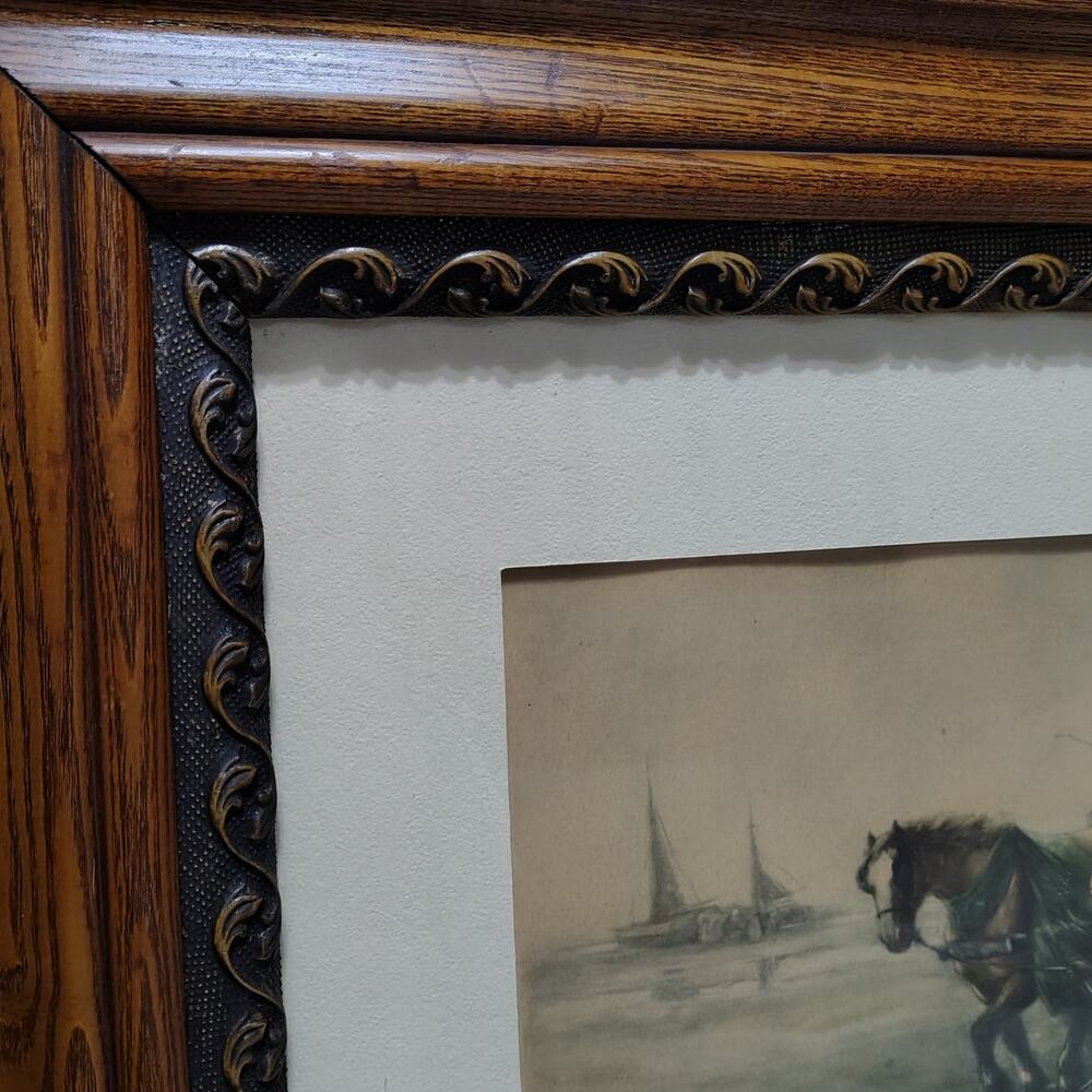 Vintage Sepia Horse Carriage Art Rustic Farmhouse Tattered Elegance Wood Frame